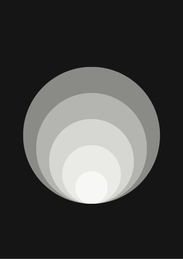 Mono Rings abstract art poster with concentric rings from black to white