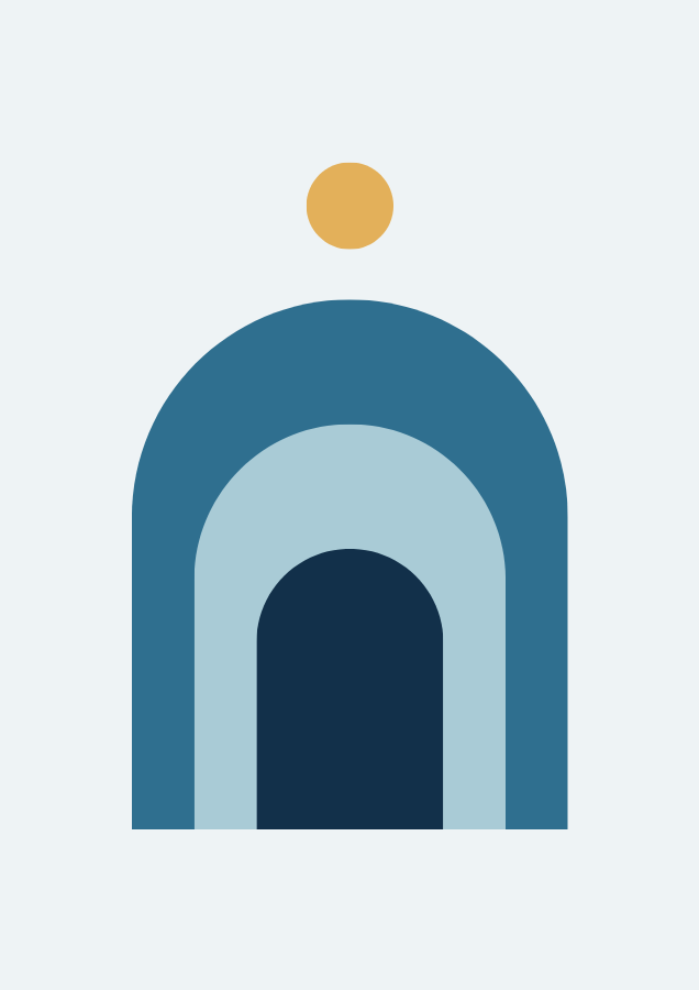 Ocean bundle: Ocean Arches abstract poster in navy, ocean blue and gold