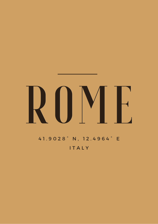 Rome city coordinates poster in espresso brown on terracotta gold
