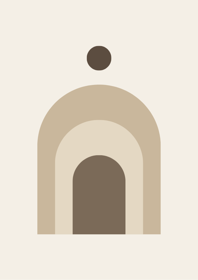 Sand Arches abstract art poster with stacked arches in sand, taupe and warm brown