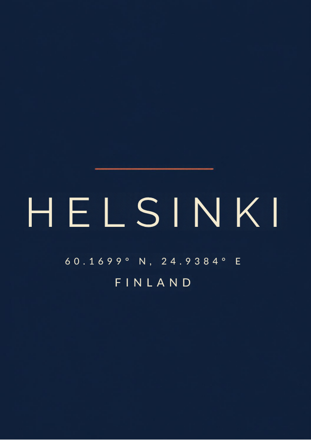 Helsinki – printable city coordinates poster in cream lettering on navy