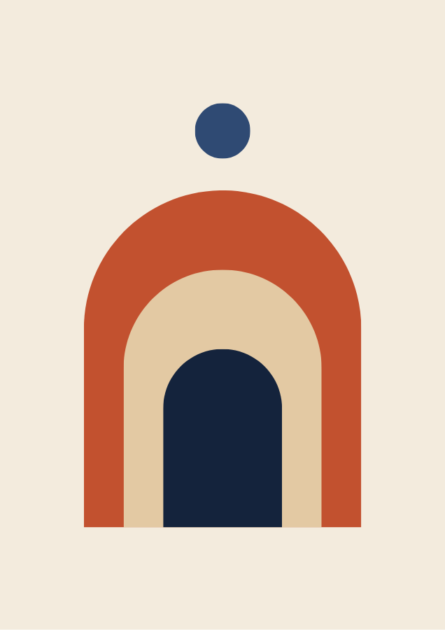 Sunrise Arches – printable abstract art poster with nested terracotta, sand and navy arches