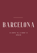 Barcelona city coordinates poster in cream and rose on burgundy