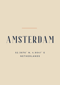 Amsterdam city coordinates poster in navy and terracotta on parchment