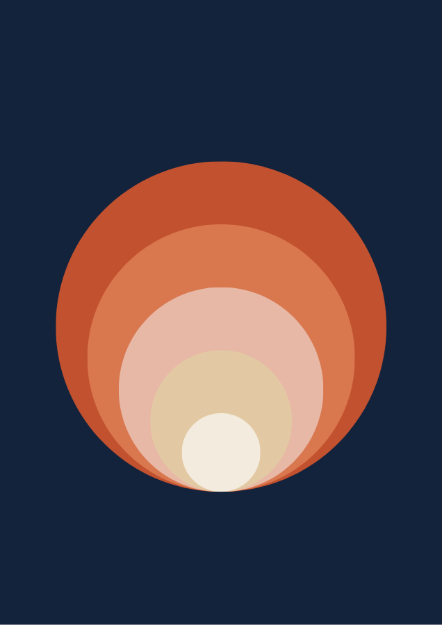 Sunset Rings – printable abstract art poster with concentric terracotta and blush rings on navy