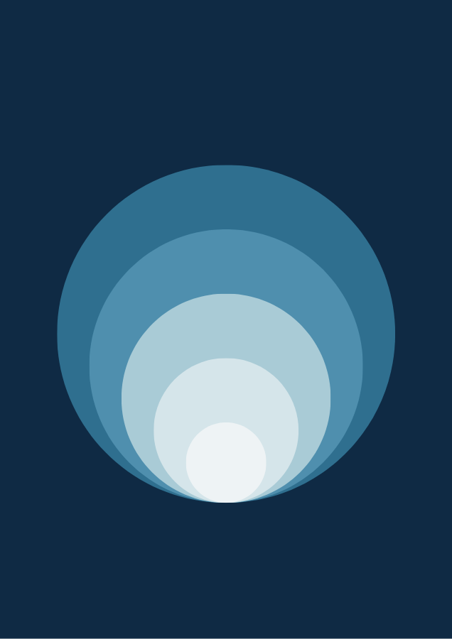 Ocean Rings abstract art poster with concentric rings fading from navy to pale blue