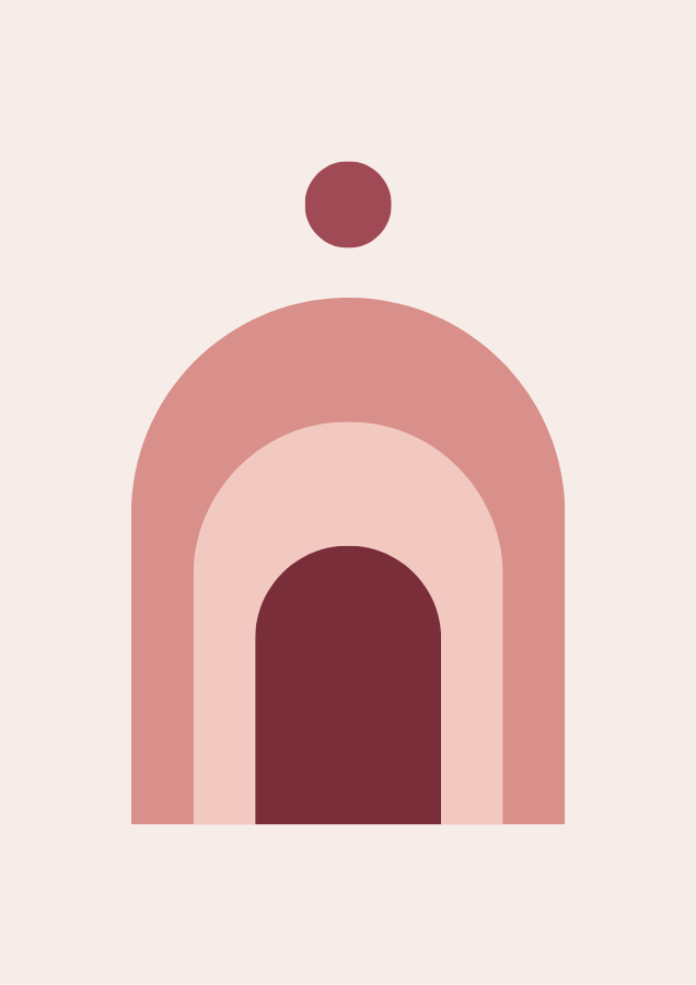 Rosé Arches abstract art poster with stacked arches in blush pink, dusty rose and burgundy