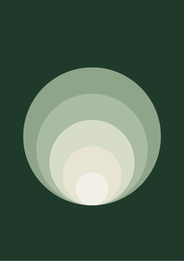 Forest Rings abstract art poster with concentric rings in forest green, sage and cream