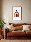 Sunrise Arches poster in a frame above a sofa – room mockup