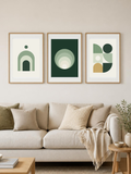 Sage Garden bundle – three framed posters above a sofa, room mockup