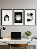 Mono bundle – three framed posters above a desk, room mockup