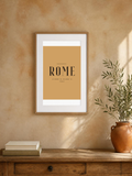 Rome poster in a frame on a warm hallway wall – room mockup