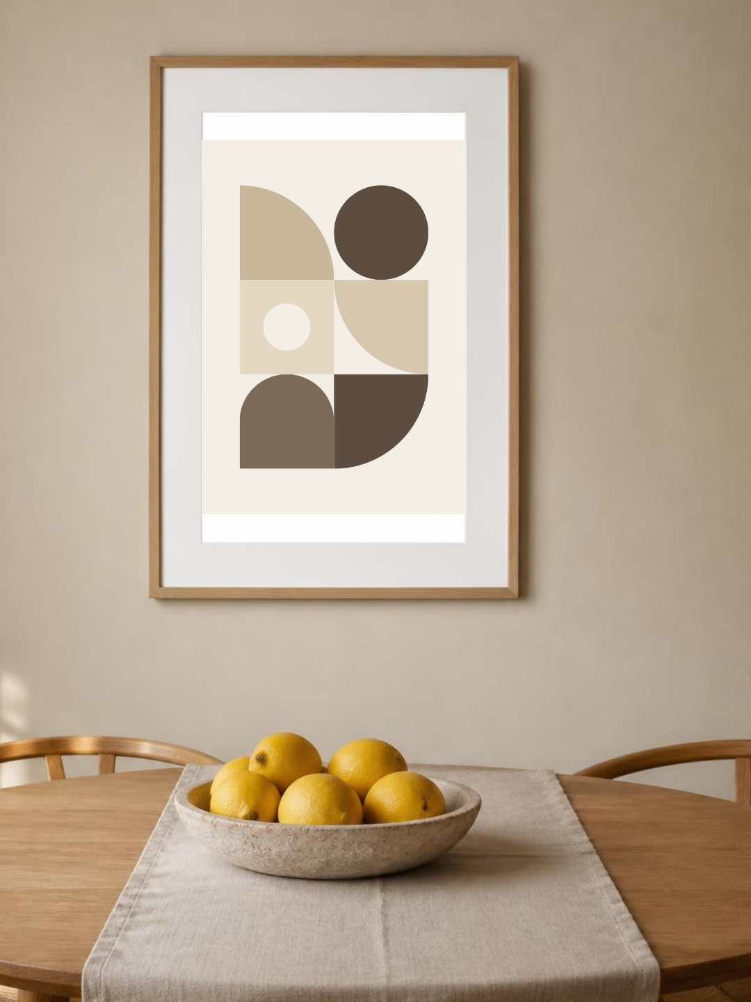 Sand Blocks poster in a frame above a dining table – room mockup