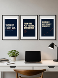 Poster bundle – three framed posters above a desk, room mockup